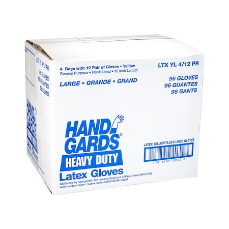Handgards General Purpose Reusable Yellow Latex Large Glove, Pair, PK12 303400533